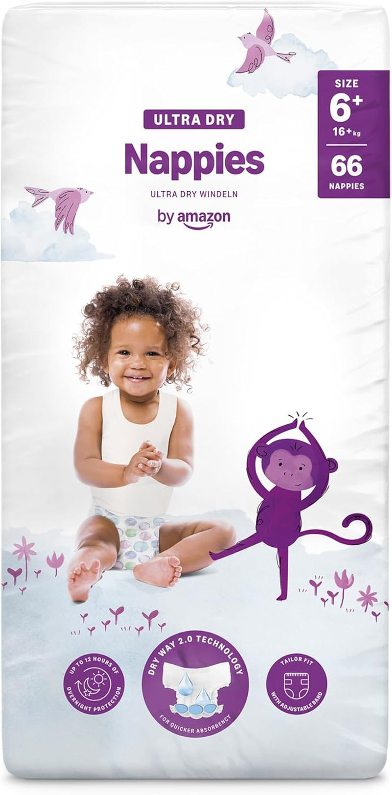 Amazon Ultra Dry Diapers, Size 3 (4-9kg) - Monthly Box, White, 172 Count (2 Packs of 86) (Formerly Mama Bear, identical product)