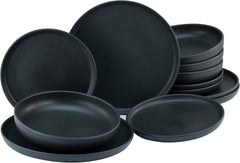 Creatable, 22979, Serie Uno BLACK, 12-Teiliges Geschirrset, Teller Set Aus Steinzeug, Spülmaschinen- Und Mikrowellengeeignet, Made in Portugal Tableware sets Naty Shop Black Tafelservice 12 Teilig