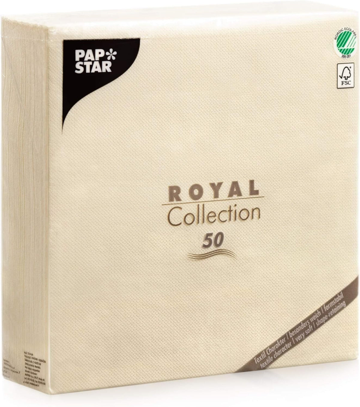 Șervețele Papstar, șervețele de țesut Champagne Royal Collection 1/4-fold, dimensiune 40 X 40 Cm, 1 X 50-pack, șampanie / crem