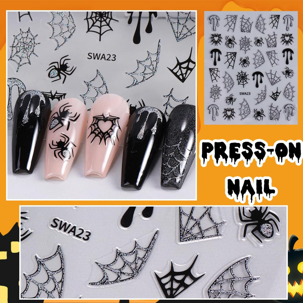 5 bucăți autocolante 3D pentru unghii Halloween, autocolante stereoscopice 5D pentru unghii, decorațiuni pentru unghii, accesorii pentru design unghii