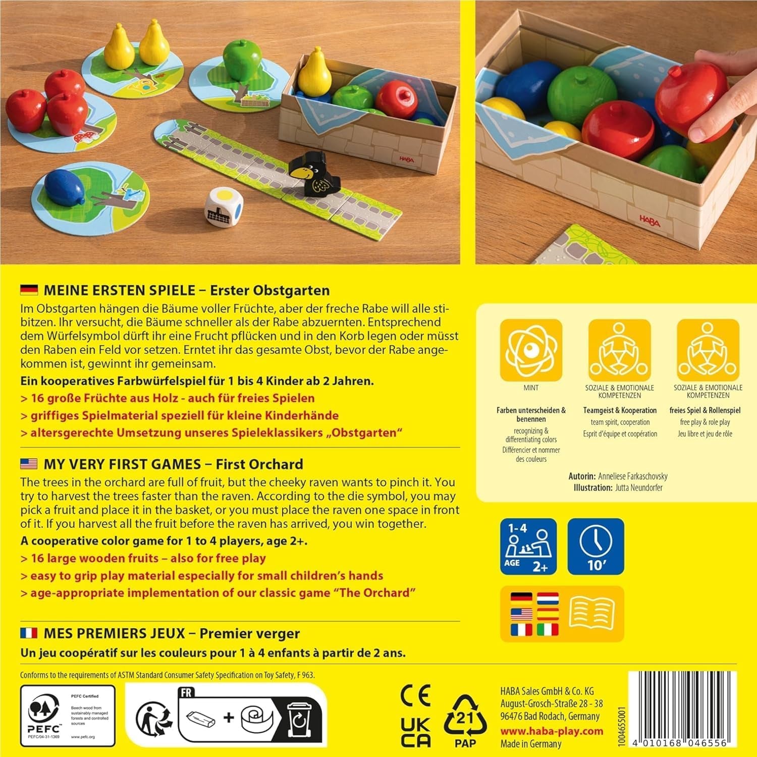 HABA First Orchard – My First Games: Board and family game about colors and shapes, Classic wooden toy for toddlers from 2 years old – 1004655001