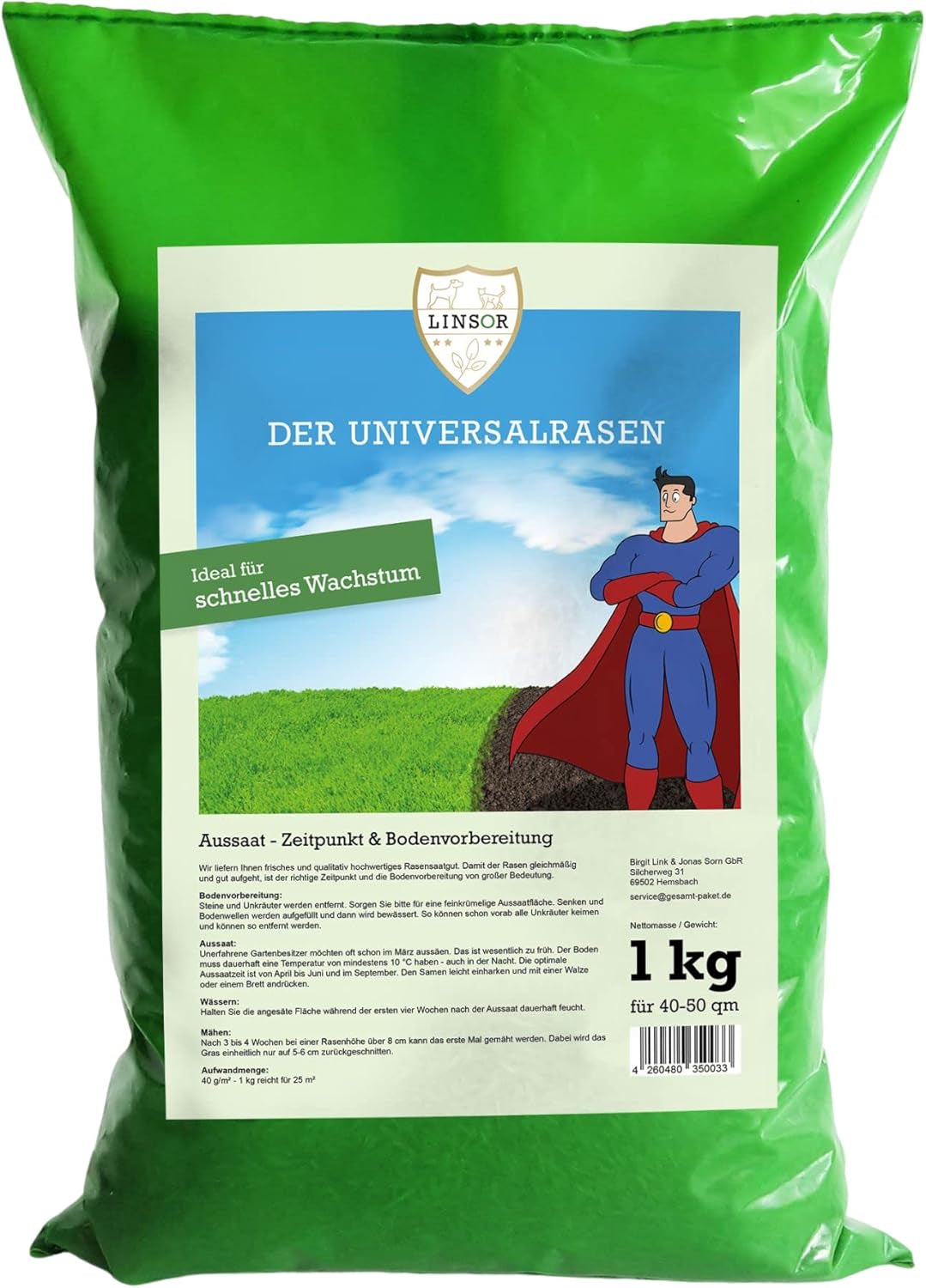 Universalrasen, 1Kg Für 25 M², Rasenmischung, Grassamen Sattgrün, Frühjahr Aussaat