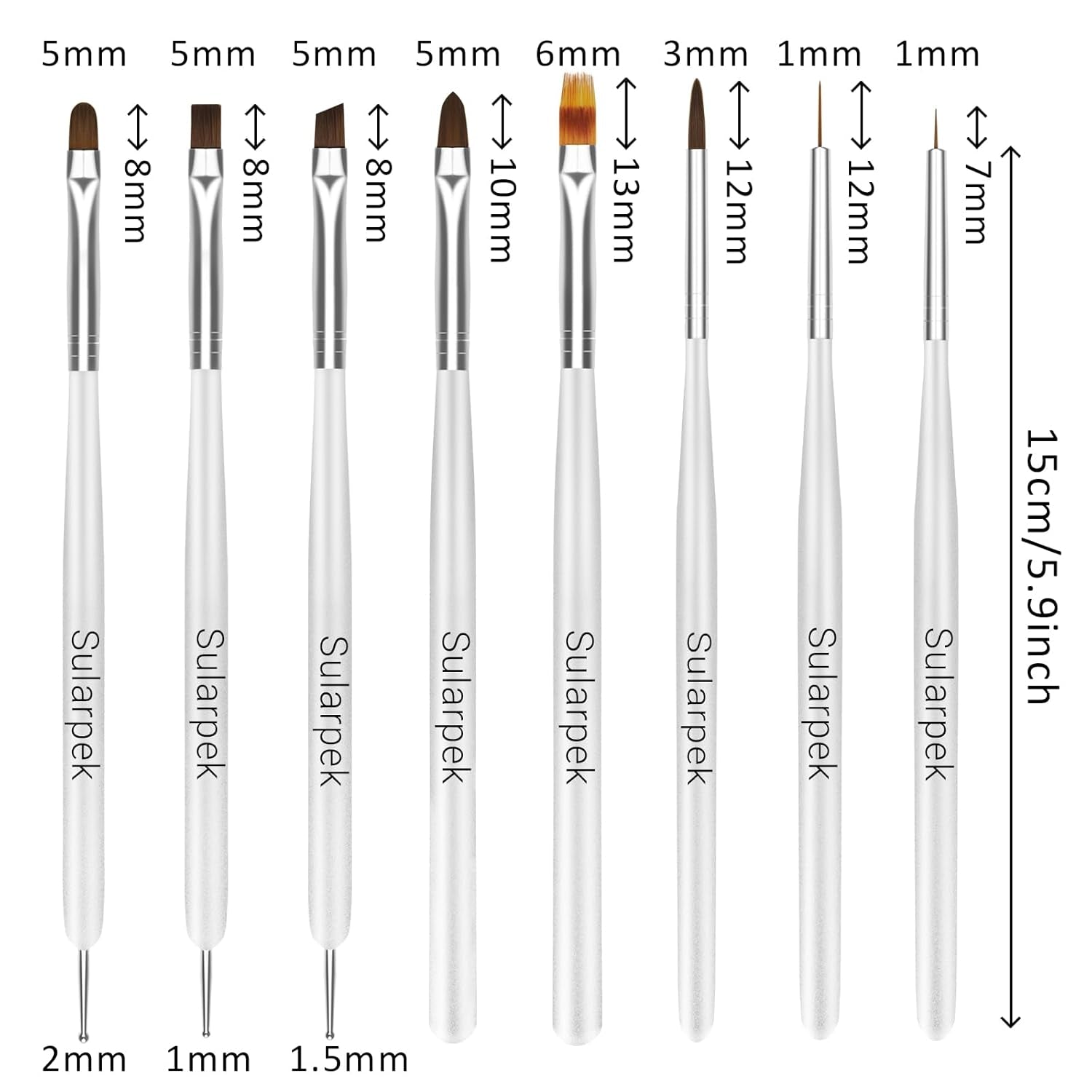 Sularpek 8 Stück Nagel Pinsel Set, Pinsel Für Gelnägel, Nageldesign Pinsel, Nail Art Dotting Tools, Nailart Pinsel Für Gel Acryl Nägel Nailart