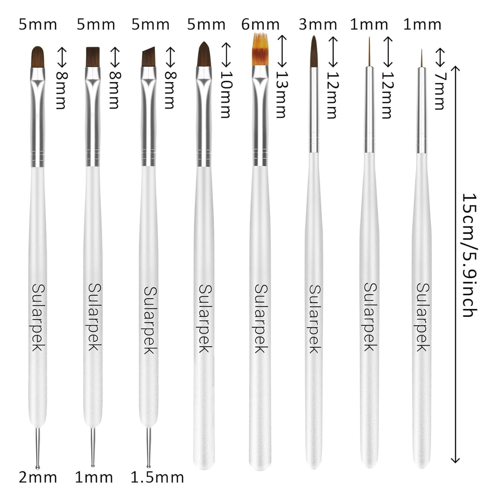 Sularpek 8 Stück Nagel Pinsel Set, Pinsel Für Gelnägel, Nageldesign Pinsel, Nail Art Dotting Tools, Nailart Pinsel Für Gel Acryl Nägel Nailart