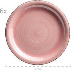 MÄSER 931495 Bel Tempo II, Set de veselă pentru 6 persoane cu aspect vintage modern, Serviciu de masă cu 12 piese, Pictat manual, Roz, Gresie