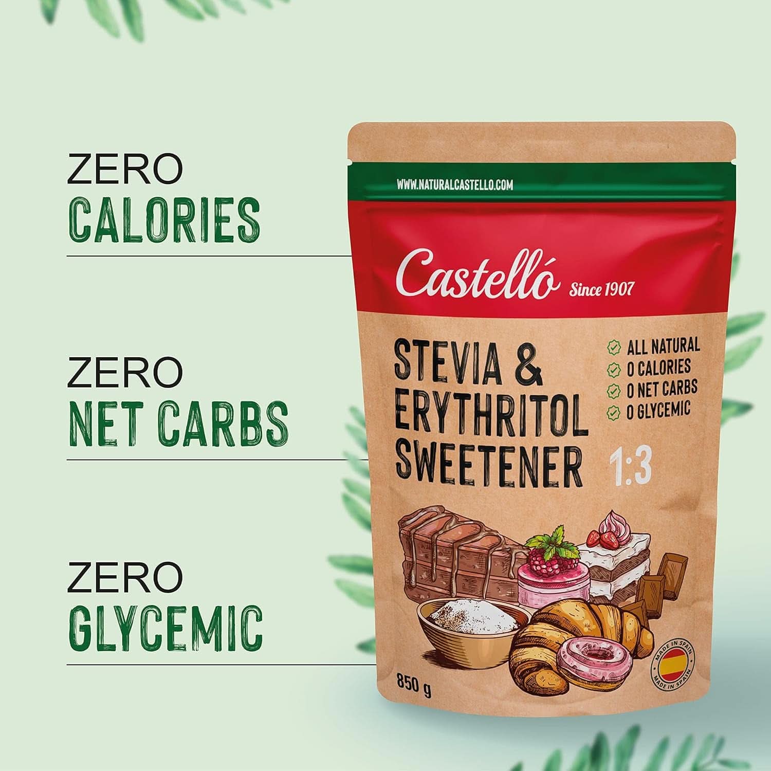 Stevia + Erythritol 1:3 Sweetener, 1G = 3G Sugar, 850 grams Sweeteners Naty Shop