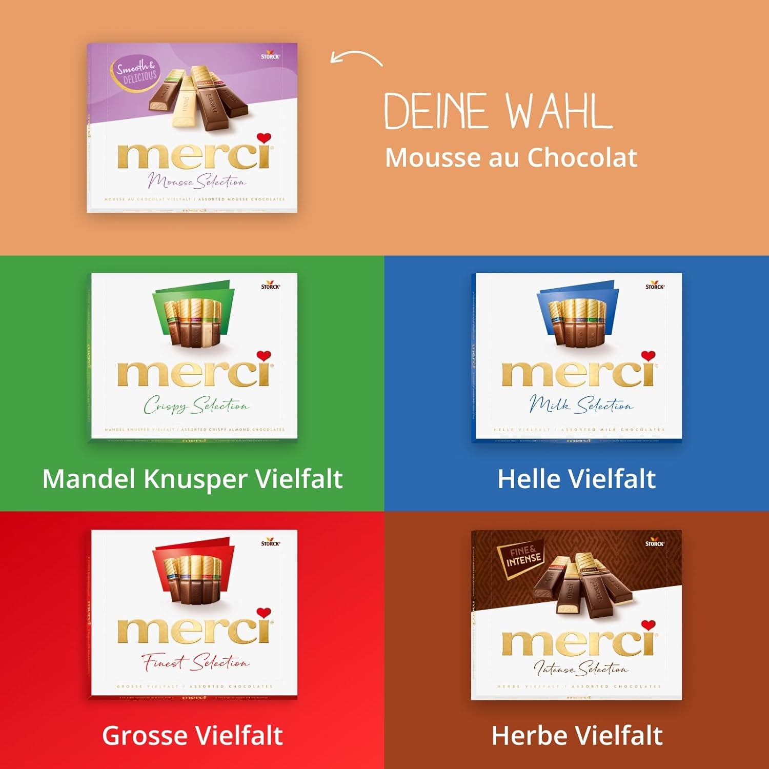 merci Finest Selection Mousse au Chocolat Variety – 1 x 210 g – Specialties Exquisite Chocolate Mousse – Filled and unfilled Pralines