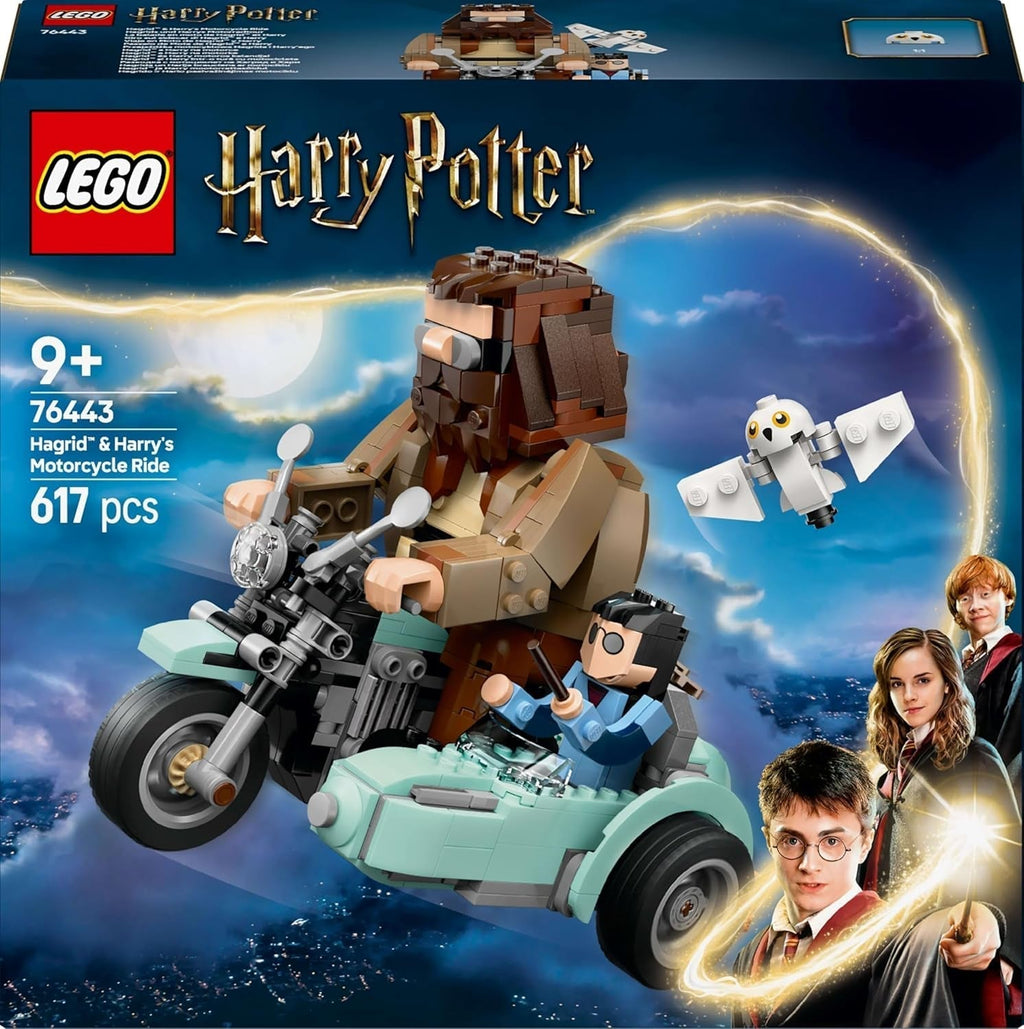 LEGO Harry Potter Hagrid and Harry's Motorbike Tour, jucărie cu motocicletă mobilă cu Sidecar & Hedwig Minifigure, cadou de ziua de naștere pentru fanii lumii vrăjitorilor, băieți și fete cu vârsta de 9+ 76443 Seturi de constructie Besuche den LEGO-Store