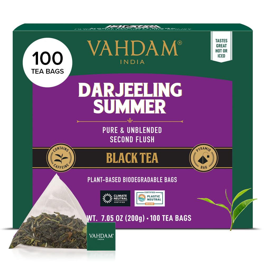 VAHDAM Ceai Chai Masala cu cardamom | 100 pliculețe piramidale | Ceai negru indian cu cardamom măcinat | Amestec original Chai cu cardamom din India | 100% natural