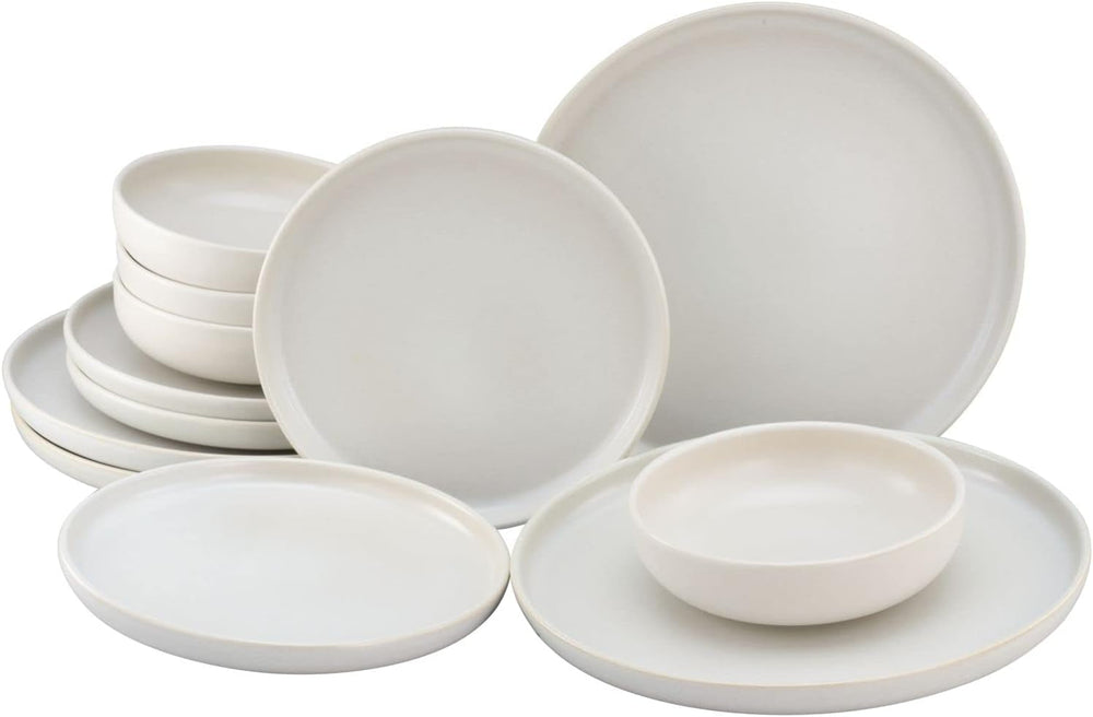 Creatable, 22979, Serie Uno BLACK, 12-Teiliges Geschirrset, Teller Set Aus Steinzeug, Spülmaschinen- Und Mikrowellengeeignet, Made in Portugal Tableware Sets Naty Shop Offwhite Tafelservice 12 Teilig