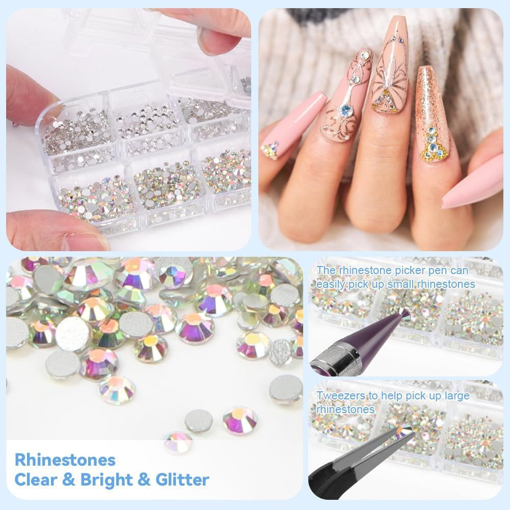 Harz Strasssteine 4200Pcs Strass Kristalle 1Mm-5Mm Gemischte Kinder Bastelsachen Kit Mit Strass Mit Picking Pinzette Und Stift Für DIY Nägel Kleidung Kunsthandwerk Gemischt Becher Party (A)