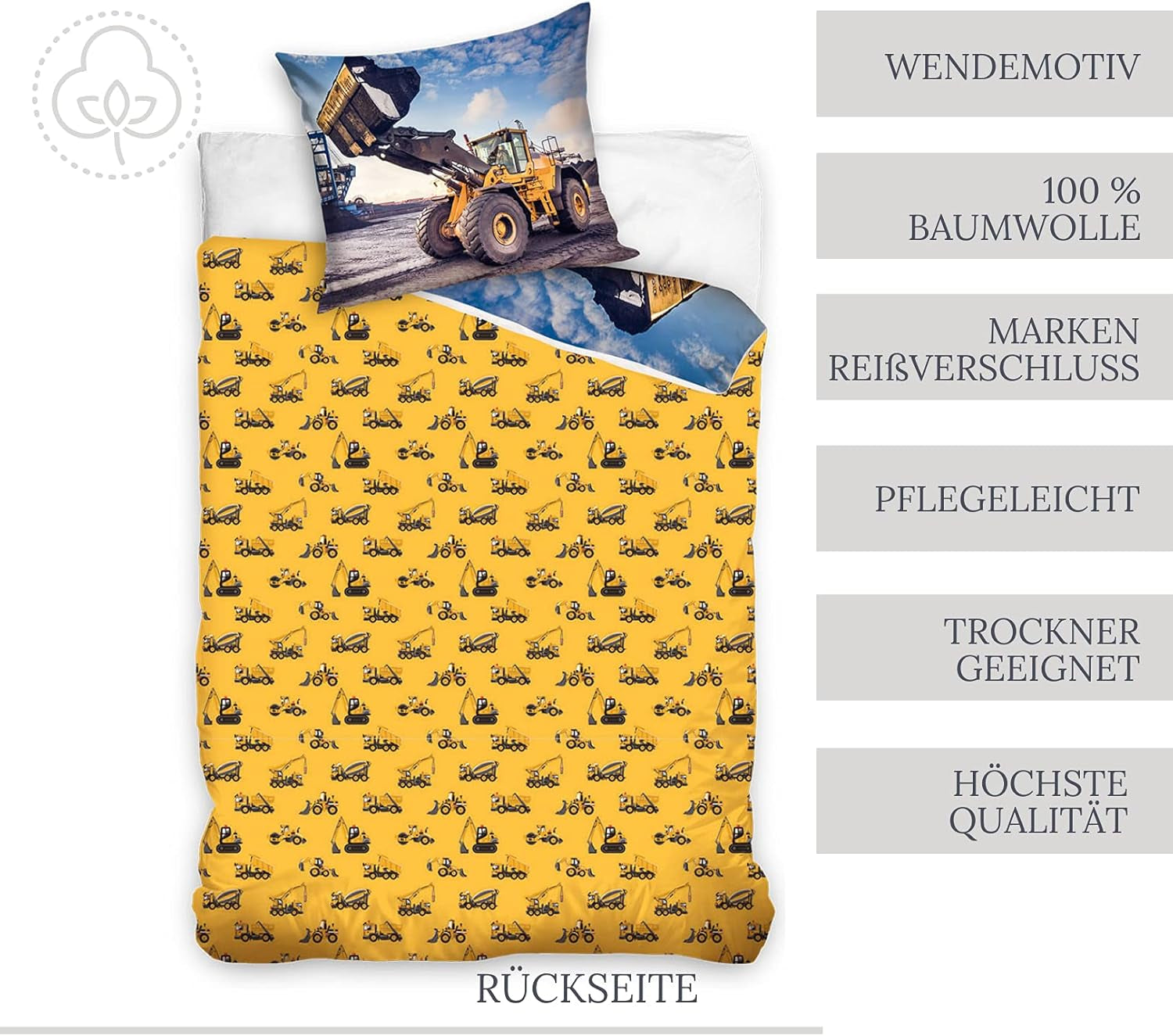 Bed linen for children, excavator, cotton Bed linen - children Naty Shop