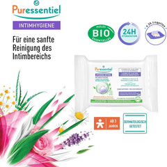 Puressentiel - Igienă intimă - Șervețele intime - Curățare și reîmprospătare - Mucoase și piele sensibile - Hidratare de lungă durată 24 de ore - Pentru uz zilnic - X25 buc.