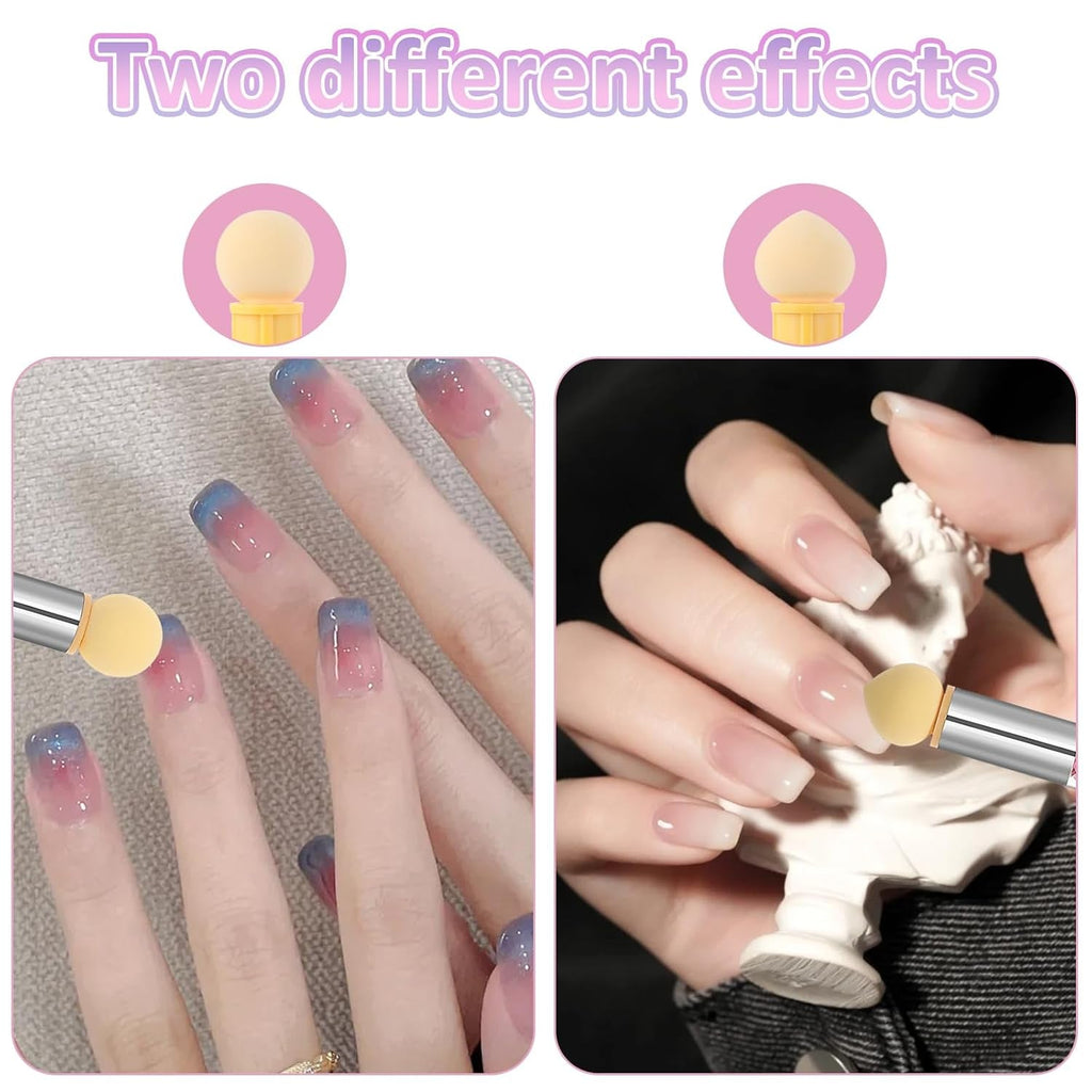 Nail Art Rendering-Werkzeuge Schwamm Undtupfpinsel, Sponge Brush Applikator, Doppelter Kopf Ombre Sponge Stick Mit 4 Ersatzköpfe, Nail Art Schwamm Und Tupfpinsel, Ombre Nagelpinsel Für Gelnägel