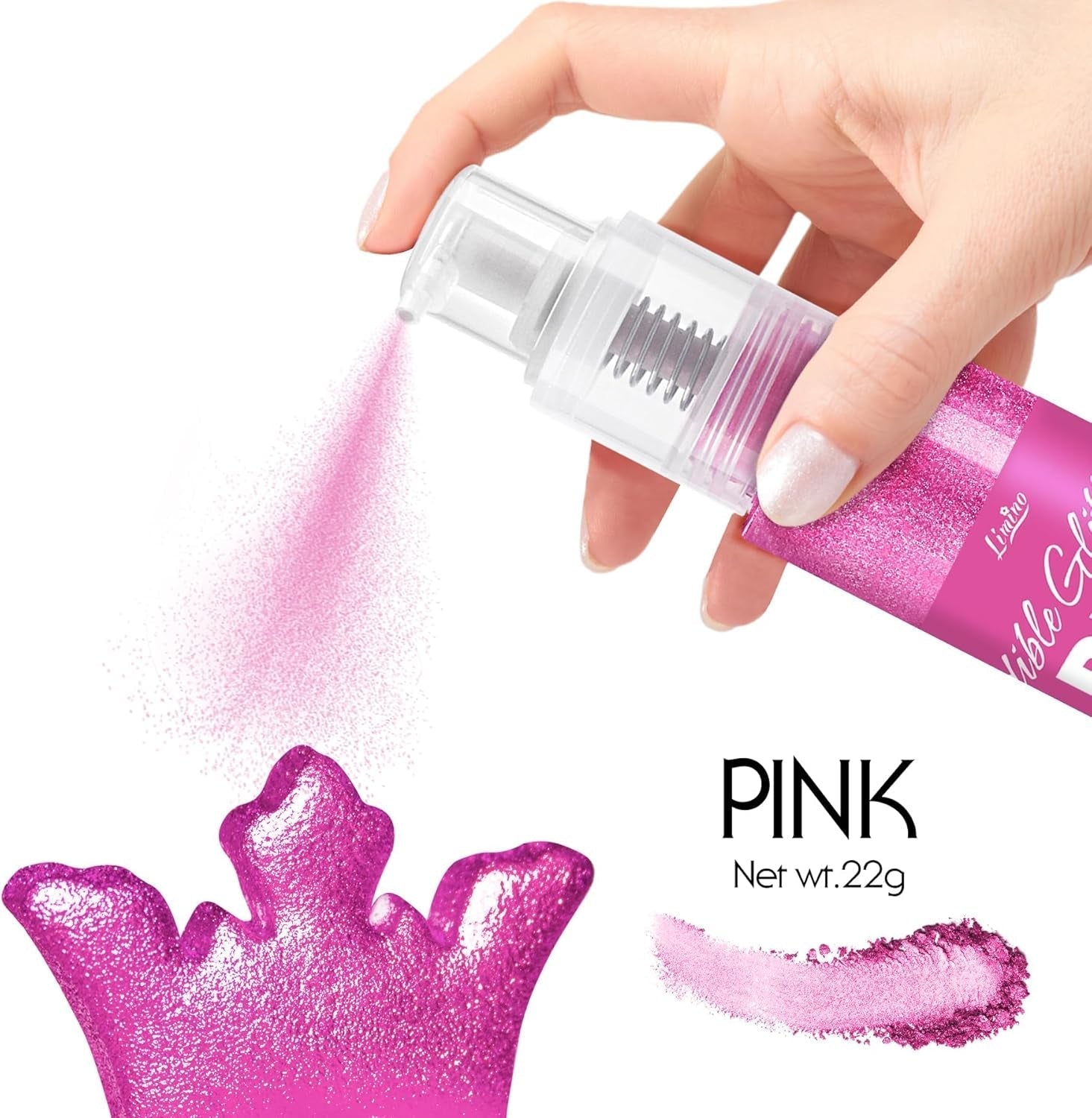 Spray cu sclipici comestibil - 22G sclipici alimentar, pudră cu sclipici comestibilă pentru băuturi, decorațiuni tort, macaroane - pudră cu sclipici colorant alimentar, sclipici comestibil pentru cocktailuri, brioșe (roz)