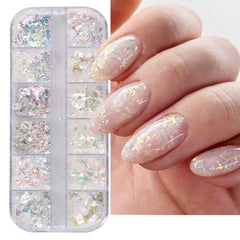JMEOWIO Sclipici pentru unghii 12 grile Aurora Nail Art decorare accesorii design unghii