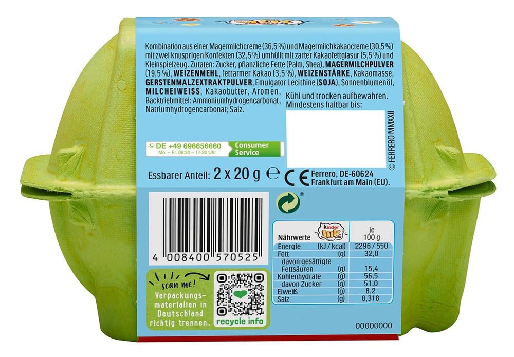 Kinder Joy pack of 2 - One half with delicious milk and cocoa cream and crunchy balls, and the other half with a great surprise - Easter chocolate, Easter sweets - Easter gift - 40g