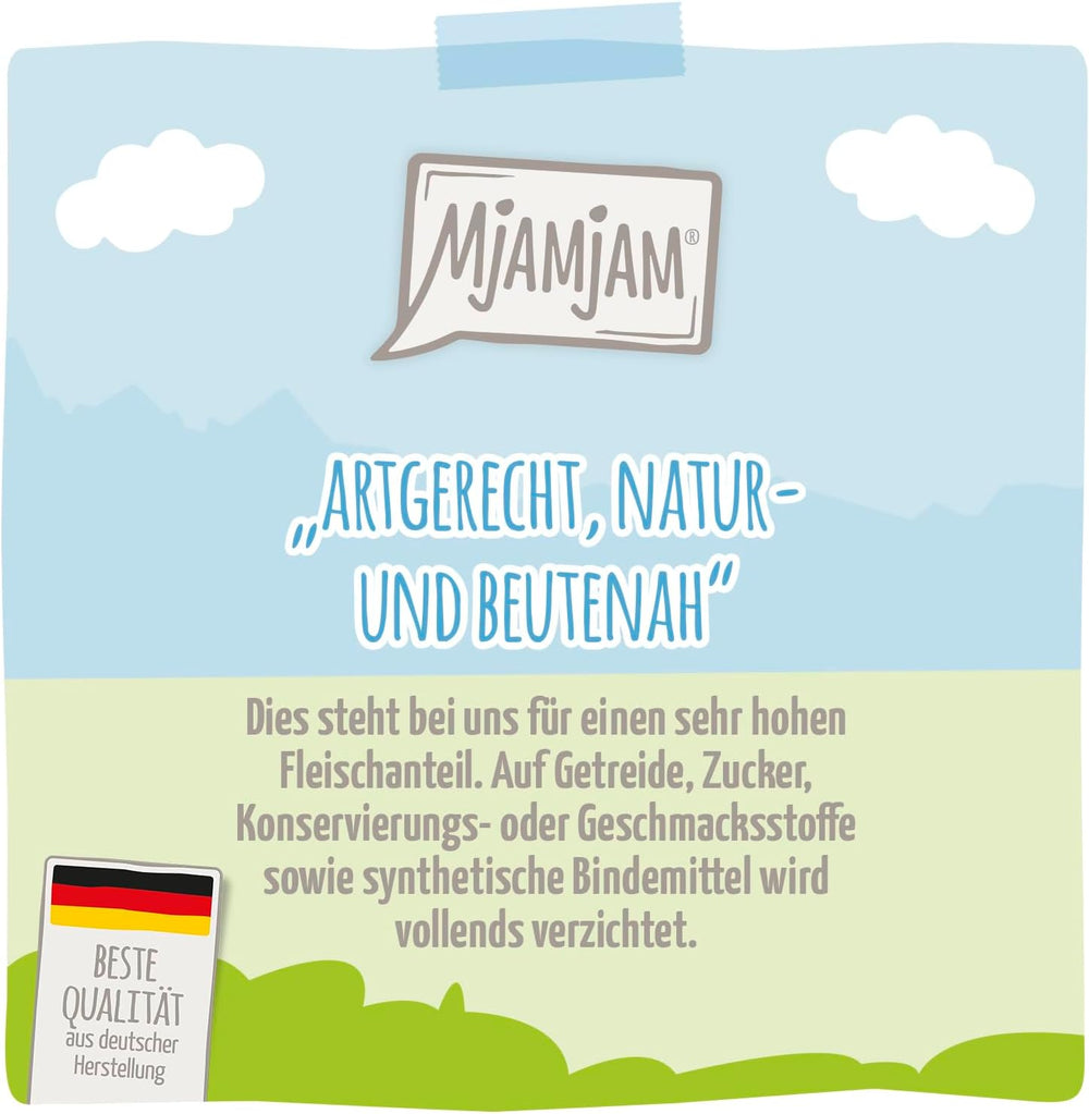 MjAMjAM - Hrană umedă premium pentru pisici - rață fragedă și carne de pasăre cu morcovi delicioși, 1 pachet (1 x 400 g), fără cereale cu carne suplimentară