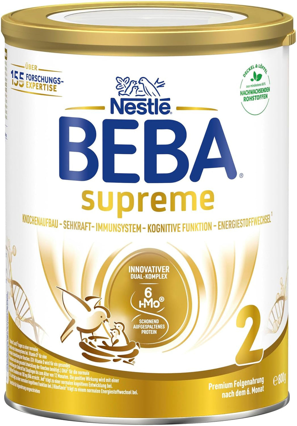 BEBA SUPREME 2 Follow-on milk after 6 months, lactose only, palm oil free, pack of 6 (6 x 800g) Naty Shop