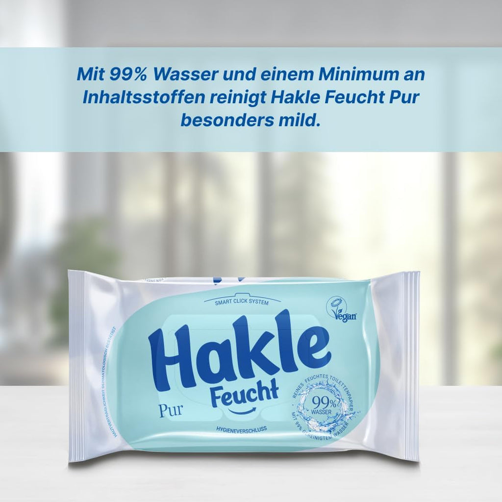 Hakle Feucht Pur Într-un pachet de 12, 504 șervețele (12 X 42 foi), Șervețele umede hrănitoare, Șervețele umede cu 99% apă, Șervețele umede rapid solubile în apă