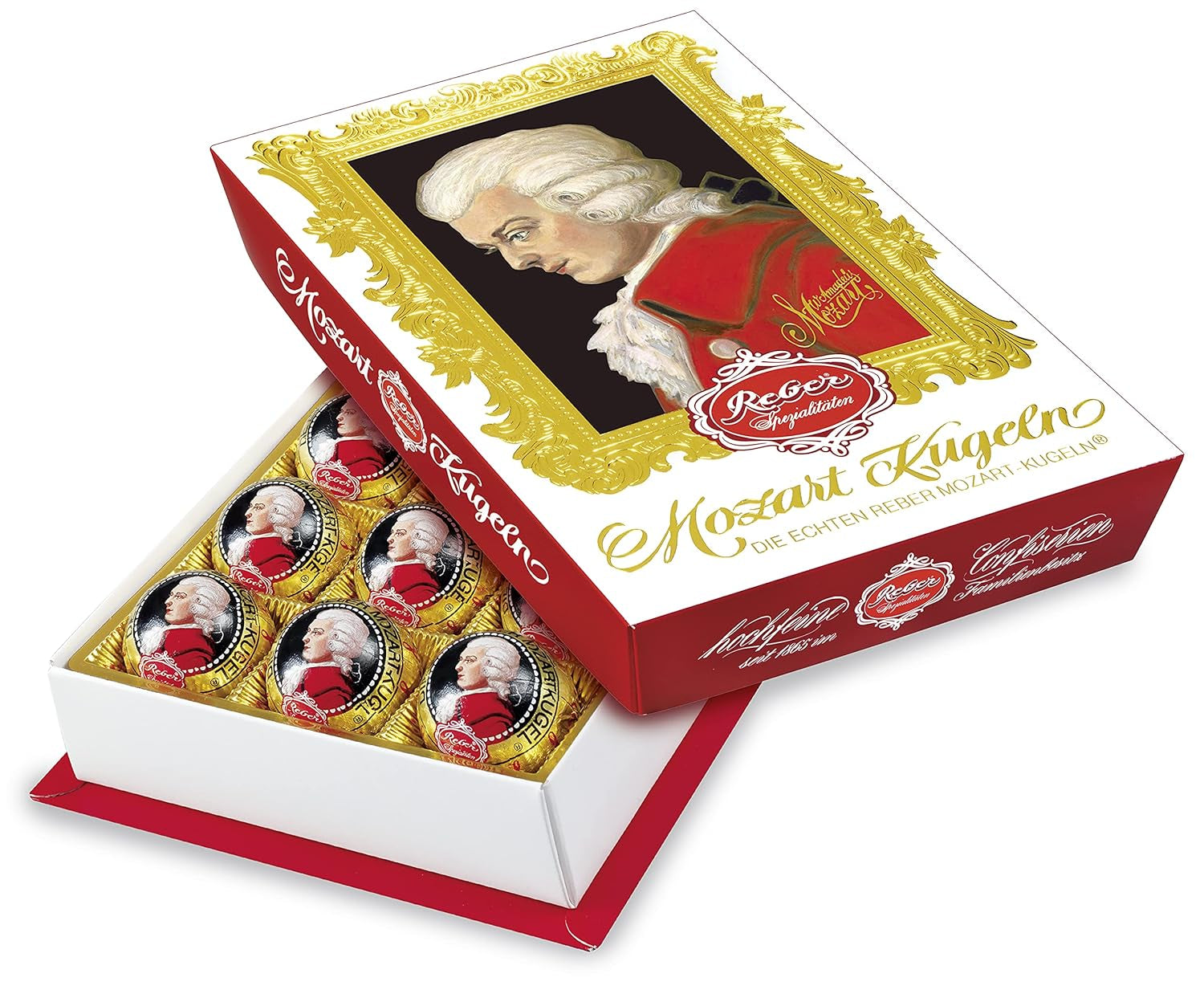 Reber Mozart balls with dark chocolate, pack of 6 with marzipan and nougat, vegan - 1 x 120 g