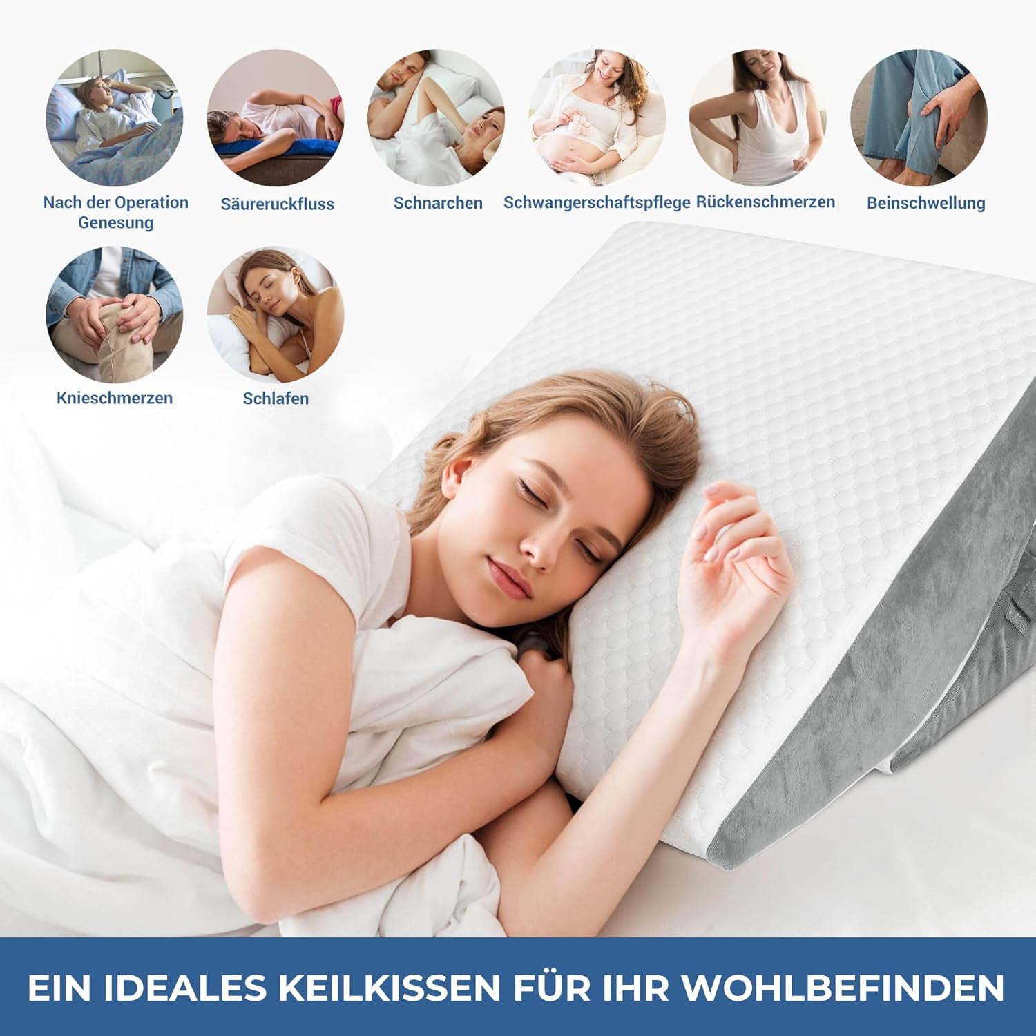 Pernă cu pană reglabilă, pernă de citit din spumă de înaltă densitate cu rolă de gât pentru pat și canapea, pană ergonomică pentru pat pentru apnee de reflux în somn, pernă pentru picioare, pernă pentru spate pentru citit, jucat sau vizionat la televizor