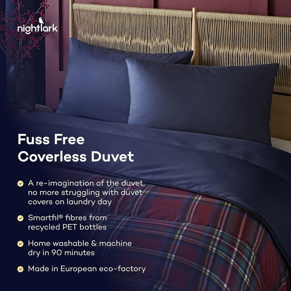 Night Lark Duvet and Pillowcase Set, 10.5 tog, Single, Classic Red Tartan, Luxury Bedding, Hypoallergenic, Machine Washable Duvets and Comforters Naty Shop