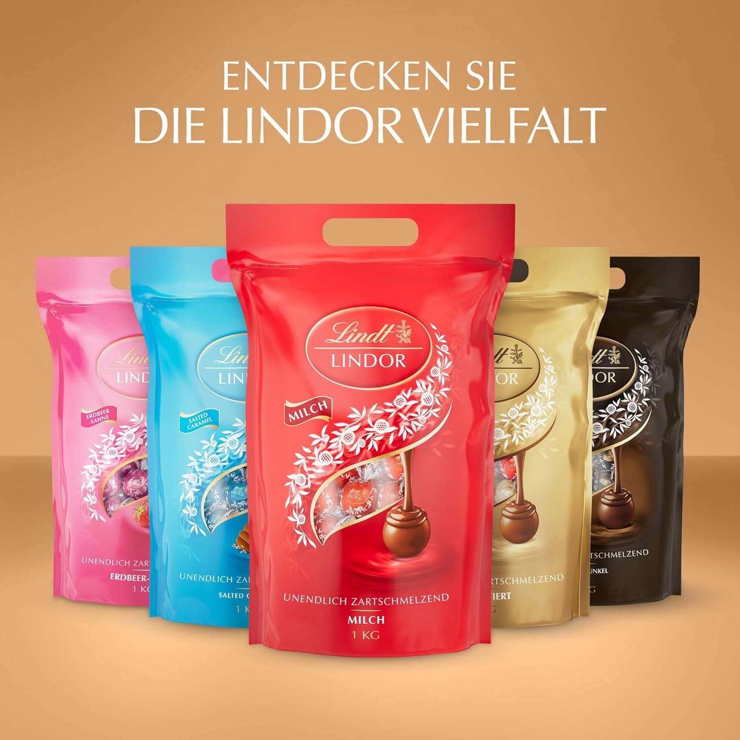 Classic assortment of Lindt chocolate balls LINDOR | approx. 80 balls of chocolate (milk, white, dark 60%, hazelnut) | Bulk package, 1 kg