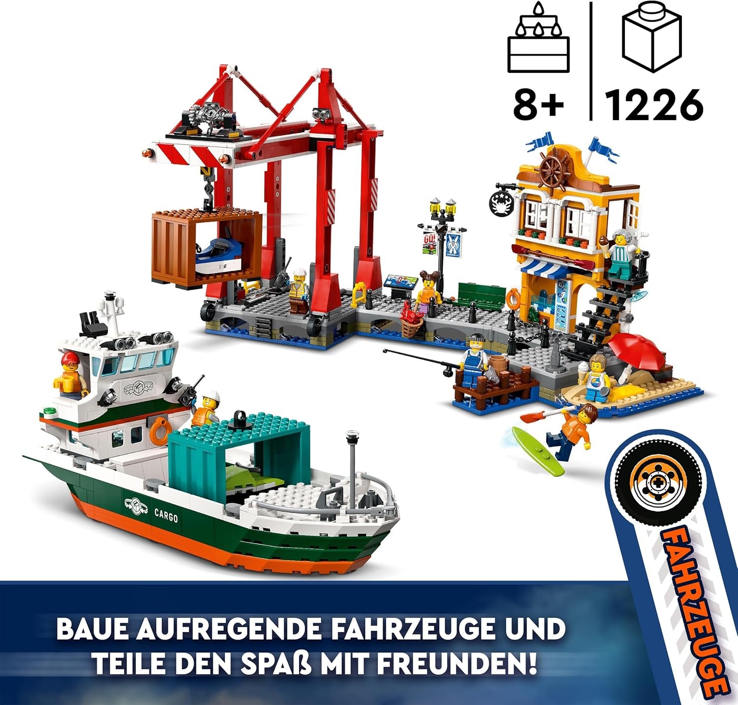 LEGO City harbor with cargo ship, building toy for boys and girls from 8 years old, gift idea for children, container crane, toy ship and 8 minifigures 60422 Building sets Besuche den LEGO-Store