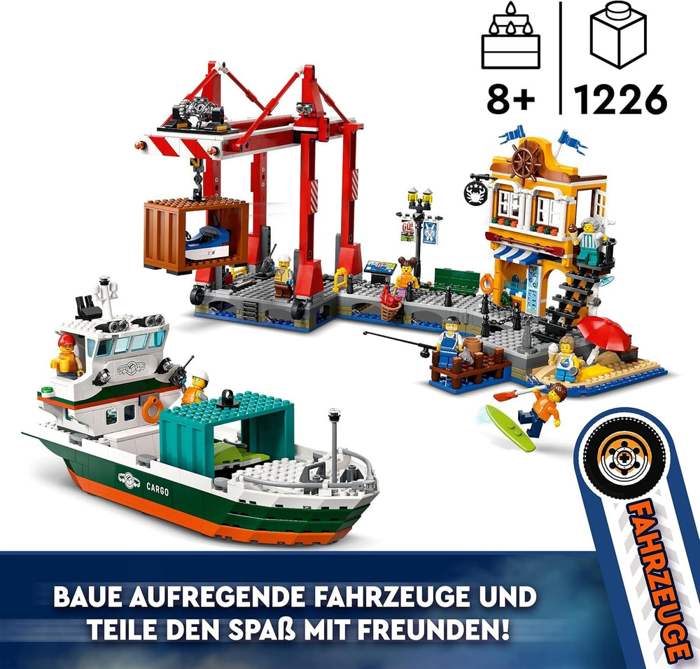 LEGO City harbor with cargo ship, building toy for boys and girls from 8 years old, gift idea for children, container crane, toy ship and 8 minifigures 60422 Building sets Besuche den LEGO-Store