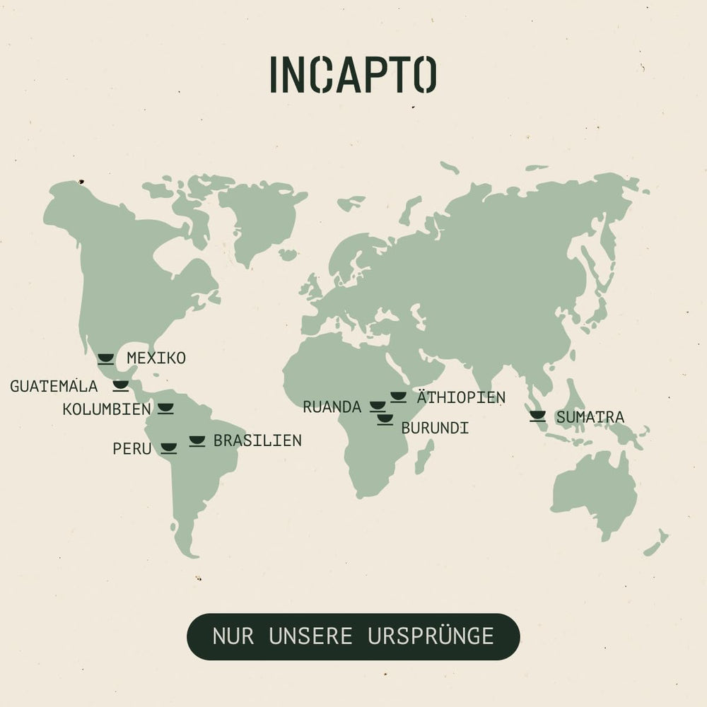 Selecție de boabe de cafea Incapto la nivel mondial | Selecție de 10 origini din întreaga lume | Cafea de specialitate | 100% Arabica | Ideal ca set cadou de cafea | Pentru iubitorii de cafea | 10 pachete x 100g