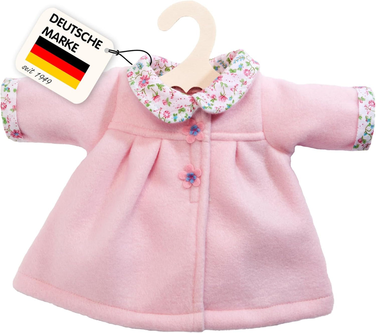 Heless 1277 - Mantel für Puppen mit blumigem Rundkragen, rosa, Größe 28 - 35 cm