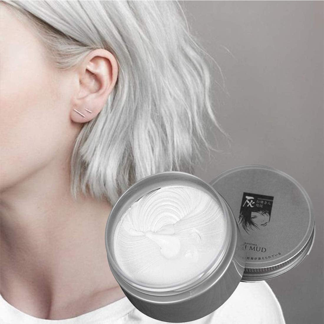 Vopsea de păr temporară Vopsea de păr nepermanentă Vopsea de păr DIY Ceară noroi Lavabilă Crema de vopsit păr colorat pentru petrecere Cosplay Halloween (alb) Vopsea pentru par Naty Shop