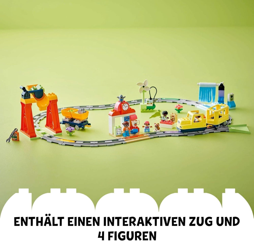 LEGO DUPLO Town Large Interactive Railway, jucărie de construcție pentru copii mici de la 3 ani, locomotivă Push & Go cu lumini și sunete, piese pentru șine, jucărie educativă pentru preșcolari 10428 Seturi de constructie Besuche den LEGO-Store