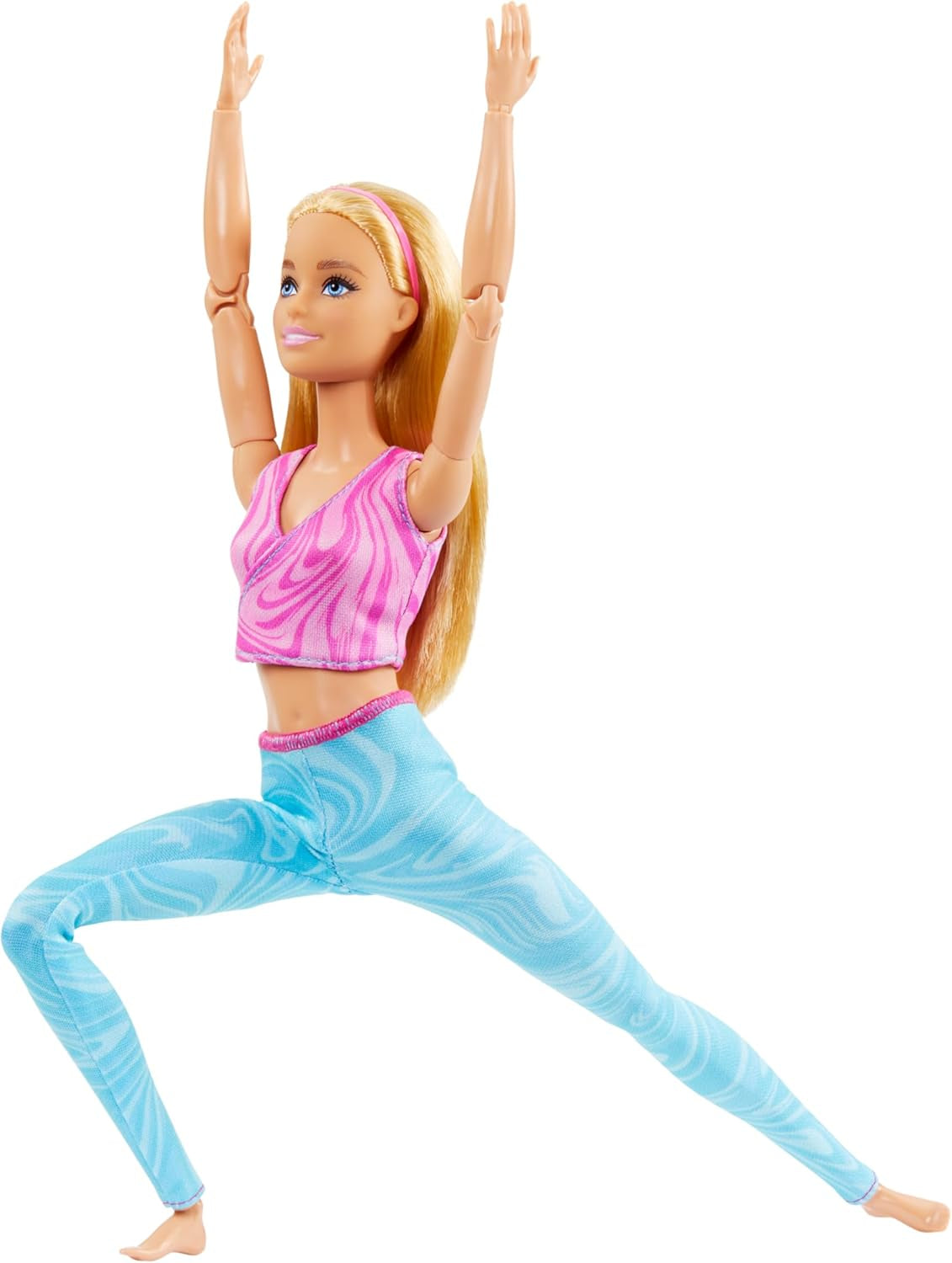 Păpușă Barbie Made-To-Move Fashion cu păr blond, top sport roz detașabil și pantaloni yoga albaștri, 22 de articulații mobile", HRH27, [Multicolor] Papusi Naty Shop