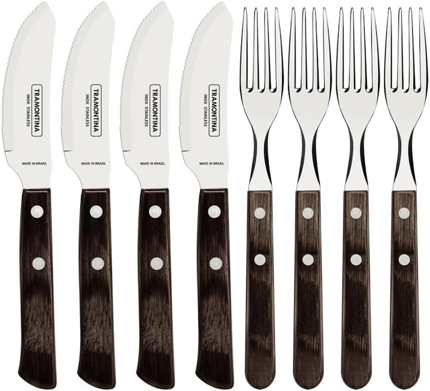 Tramontina PIZZA Besteck, 8-Tlg Set, Für 4 Personen, Rostfreier Edelstahl, Fsc-Zertifizierte Holzgriffe, Spülmaschinenfest Bucatarie Naty Shop
