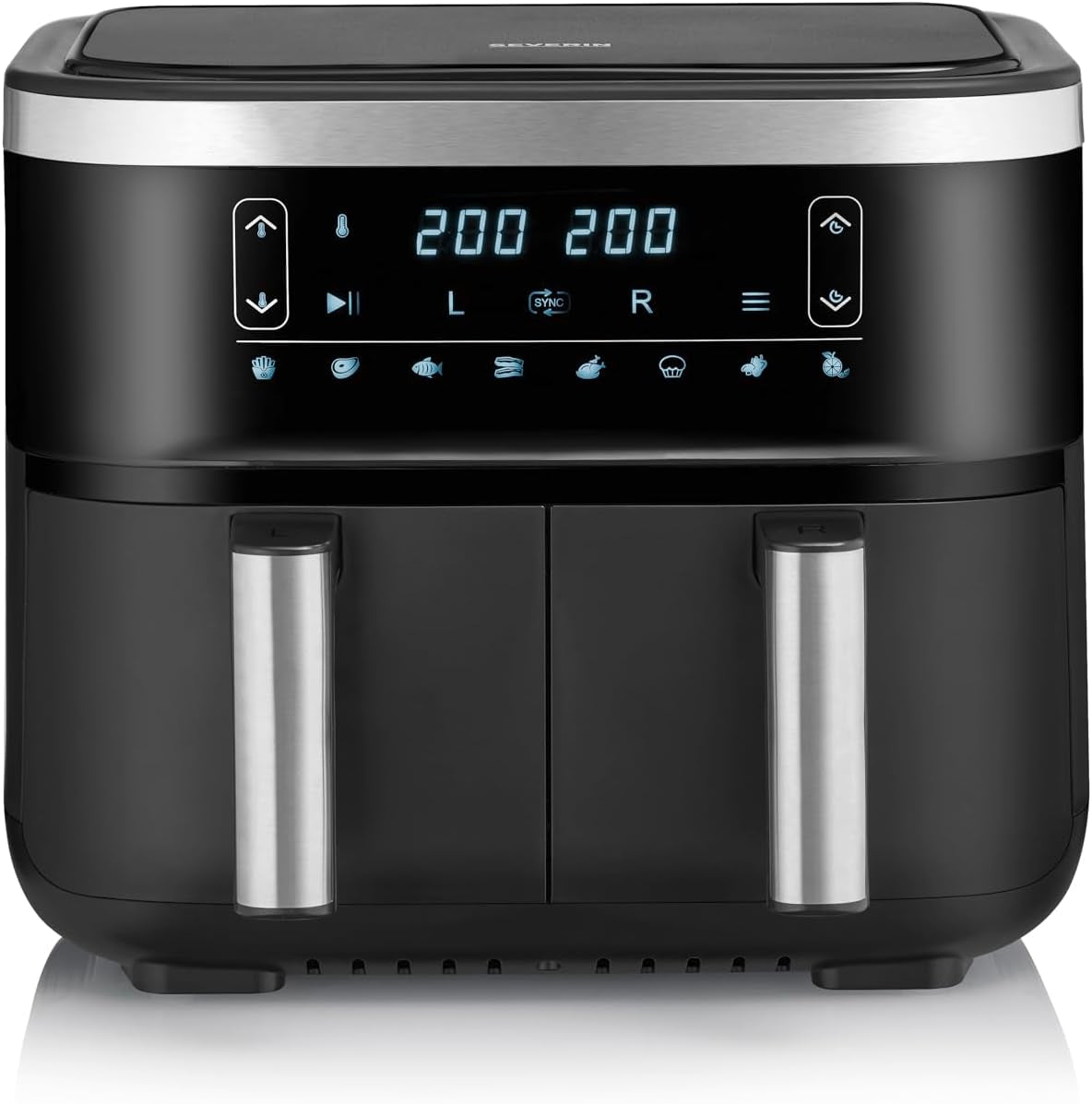 SEVERIN Double hot air fryer with cooking chamber 2 X 3.8 L, 8 automatic programs Appliances Naty Shop 2 X 3.8 Liter Garkorb (Parallelnutzung) / 8 Automatik-Programme