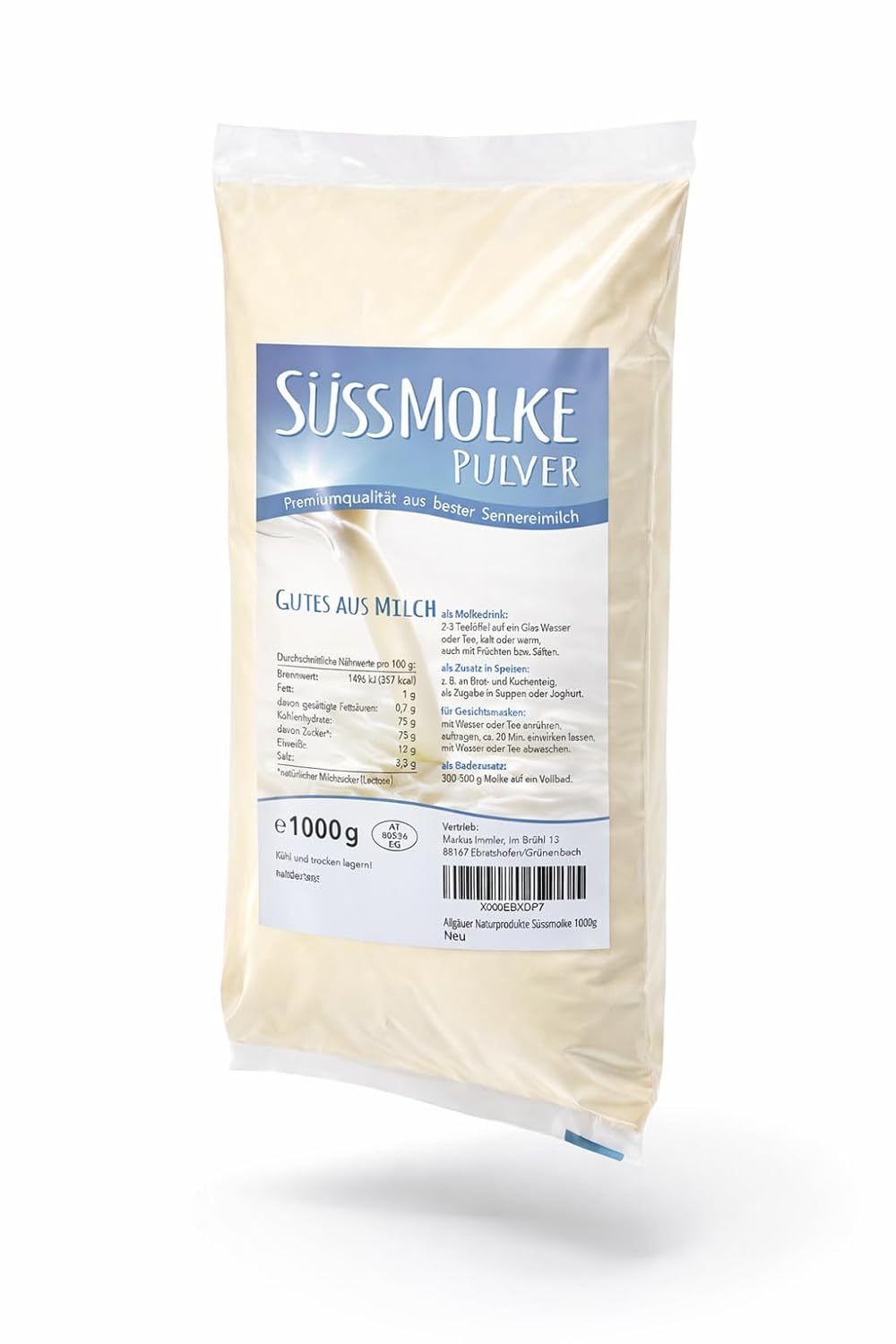 Allgauer Naturprodukte Sweet Whey Powder 1000 g - Versatile For Drinks