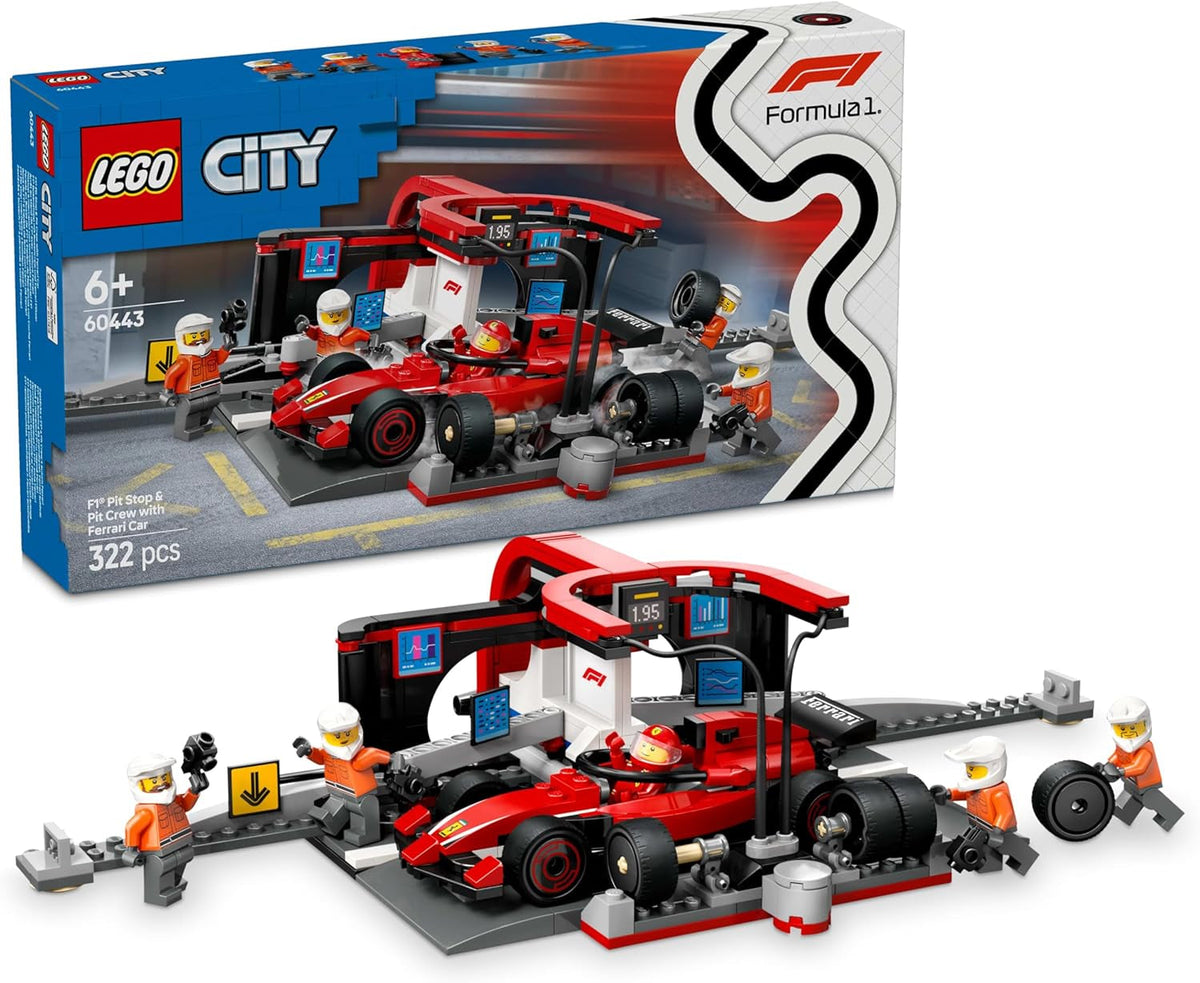 LEGO City F1 Pit Stop with Team and Ferrari Speedster - Formula 1 Pit Stop Set with 1 Race Driver and 4 Mechanical Minifigures - Race Car Toy for Boys and Girls 6+ - 60443 Building Sets Beuche den LEGO-Store Default Title