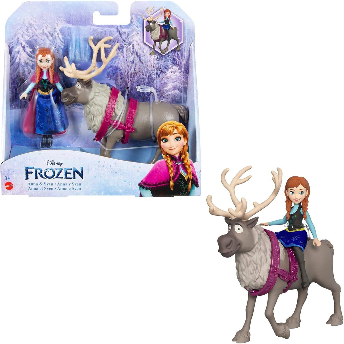 Mattel DISNEY The Ice Queen Anna & Sven Doll and Animal Figure Inspired by the Animated Characters, Movable Limbs, Detachable Skirt and Cape, Ages 3 and Up, HLX03 Naty Shop Cap Dolls