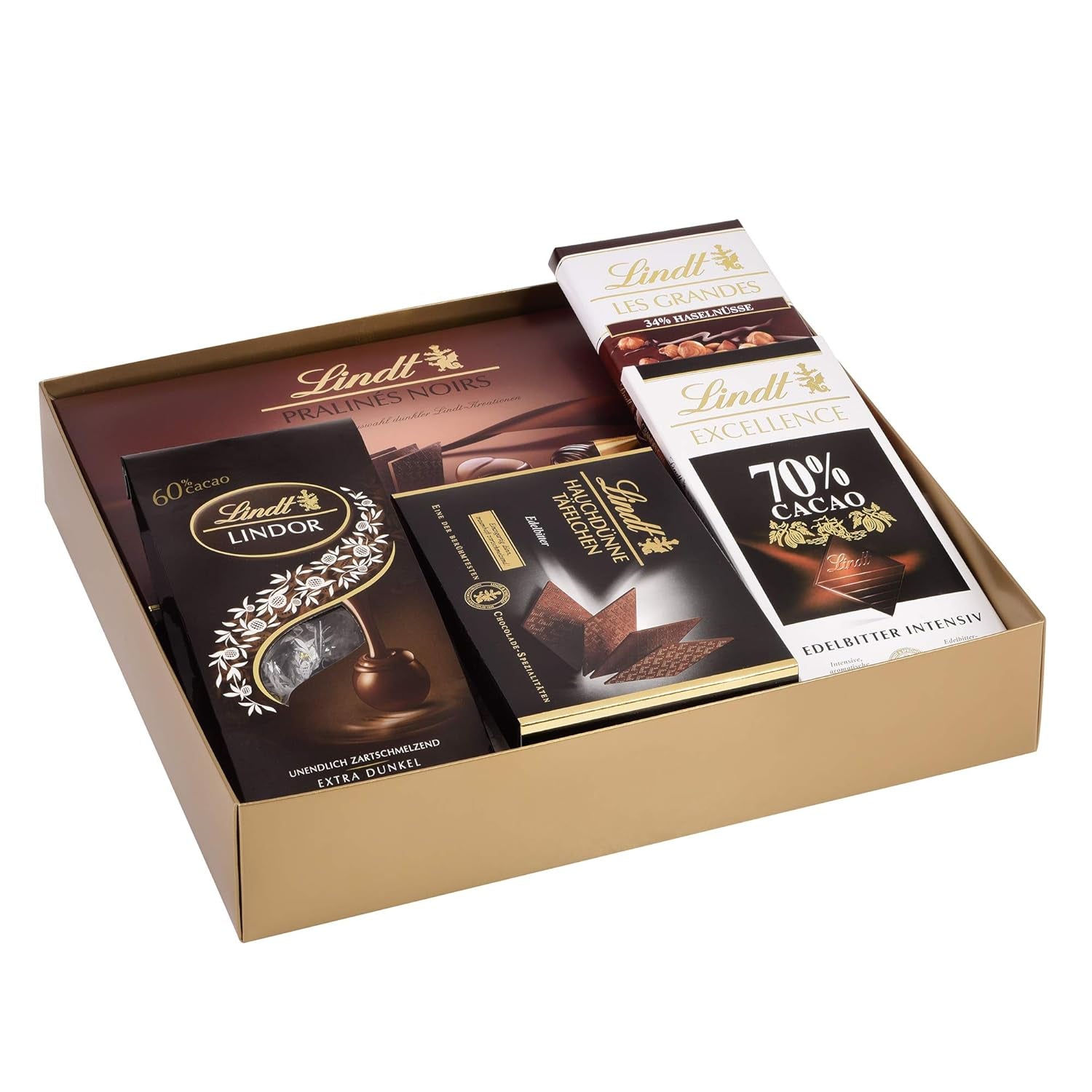 Lindt Dark Chocolate Set | 847 g | Set of 6 Lindt dark chocolate specialties (bars, LINDOR, pralines) from semi-sweet to extra dark | Bulk package | Chocolate gift