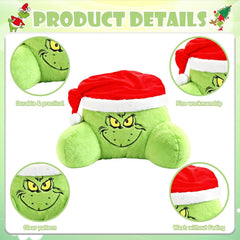 Pernă de citit yumcute Grin-ch 40 cm, pernă decorativă și pufoasă de Crăciun pentru pat și canapea, pernă ortopedică pentru spate cu brațe, cadou pentru adulți și copii, decorațiune de Crăciun