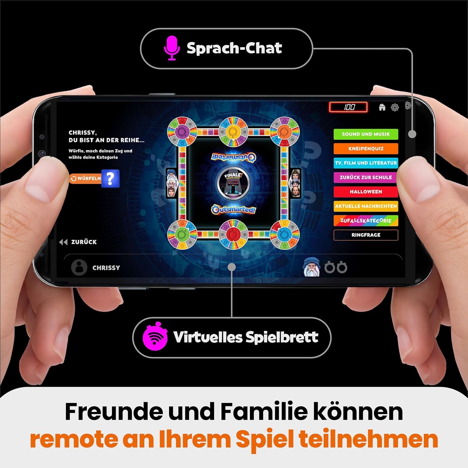 Outsmarted – Digital Quiz Board Game | Children, adolescents and adults | Next Generation Gaming Night for Family and Friends | 2–24 players | Ages 8+ | Over 10,000 questions