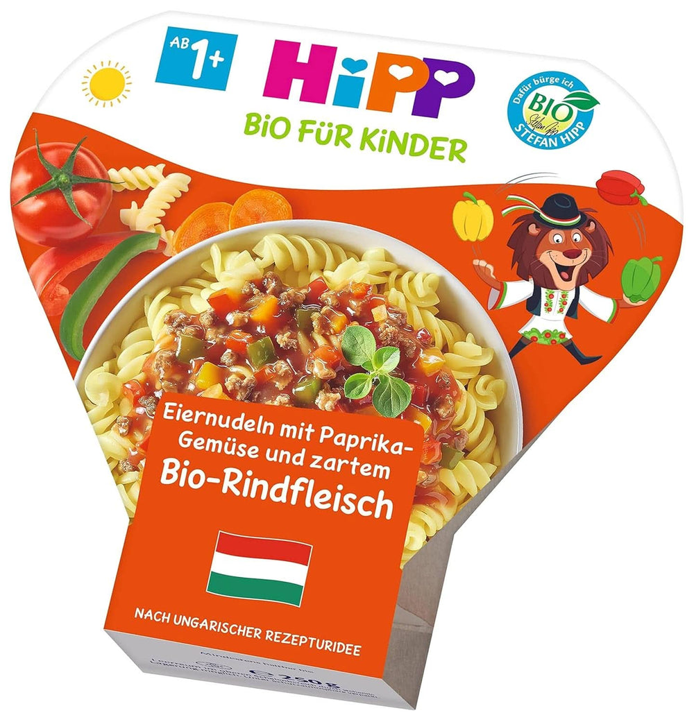 Hipp Bio Für Kinder Kinderteller - Menus in a bowl - Noodles with eggs, vegetables with peppers and tender organic beef, pack of 6 Mother and Child Naty Shop