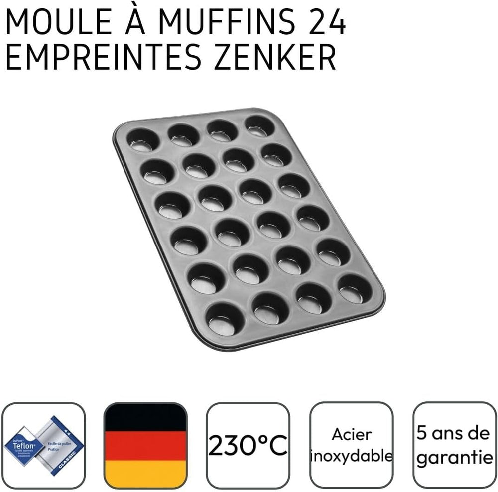 Zenker 6541 Black Metallic 24Er Mini-Muffinform – Antihaftbeschichte Für Perfekte Mini-Muffins, Ø 4.5 Cm, ​​Made in Germany Molds and baking trays Naty Shop