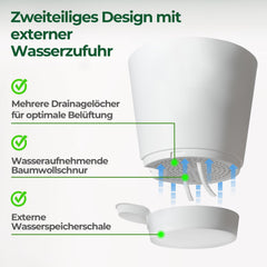 T4U 14cm Plastic Flower Pots with Watering System, Set of 6 Self-Watering Flower Pots and Saucers, Round Pots for Indoor Balcony Garden Plants, Succulents, Cacti, White