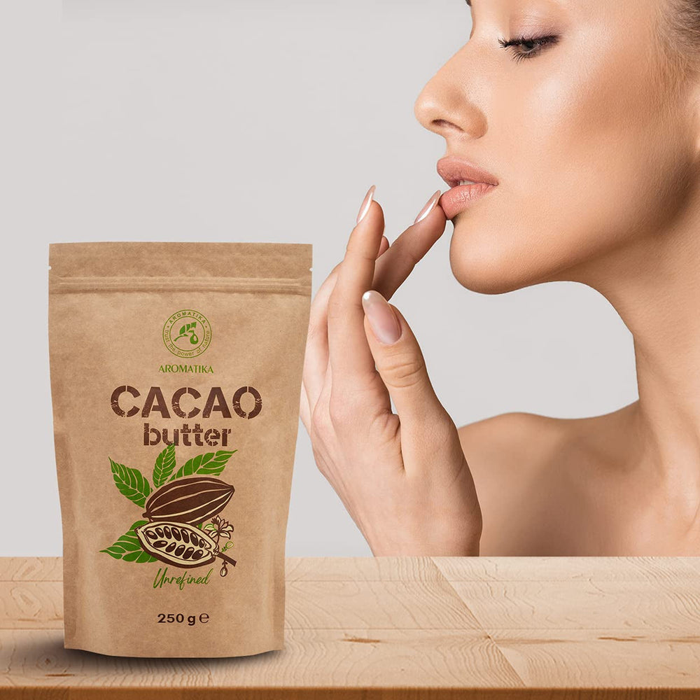 Kakaobutter - 250g - Theobroma Cacao - Roh Cacaobutter - Kakao Butter in Stücken - Kaltgepresst - Unraffiniert - Rein und Natürlich - für Speisen und Hautpflege - Cacao Butter
