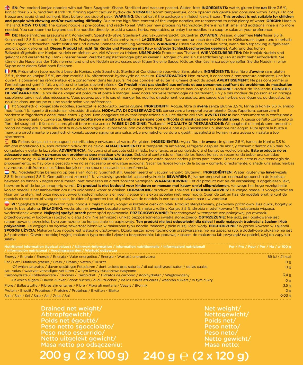 Premium Konjac Noodles from Thailand, Vegan, Gluten Free - 240g x Pack of 6 (12 Packs), Elf-Family Shirataki Noodles, Instant Noodles, Pasta/Keto/Low Carb/Low Calorie/Sugar Free - Spaghetti and Fettuccine