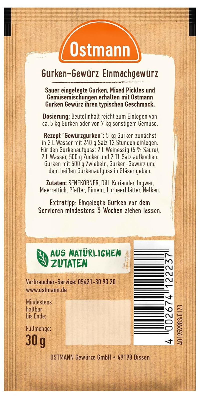 Ostmann Gurken Gewürz, 1er Pack (1 x 30 g)