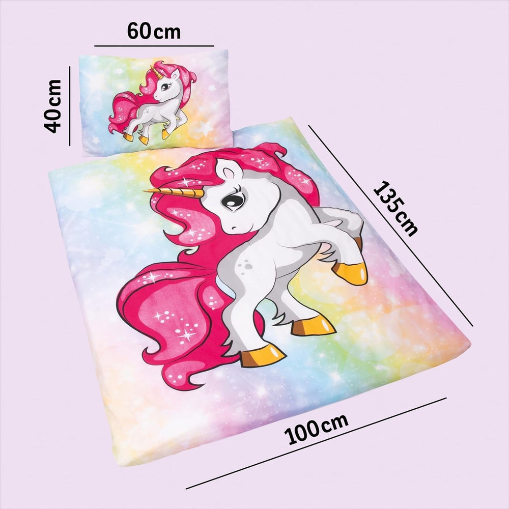 Lenjerie de pat pentru fetite, Unicorn, 100 x 135 cm si 40 x 60 cm, bumbac Lenjerie de pat - copii Naty Shop